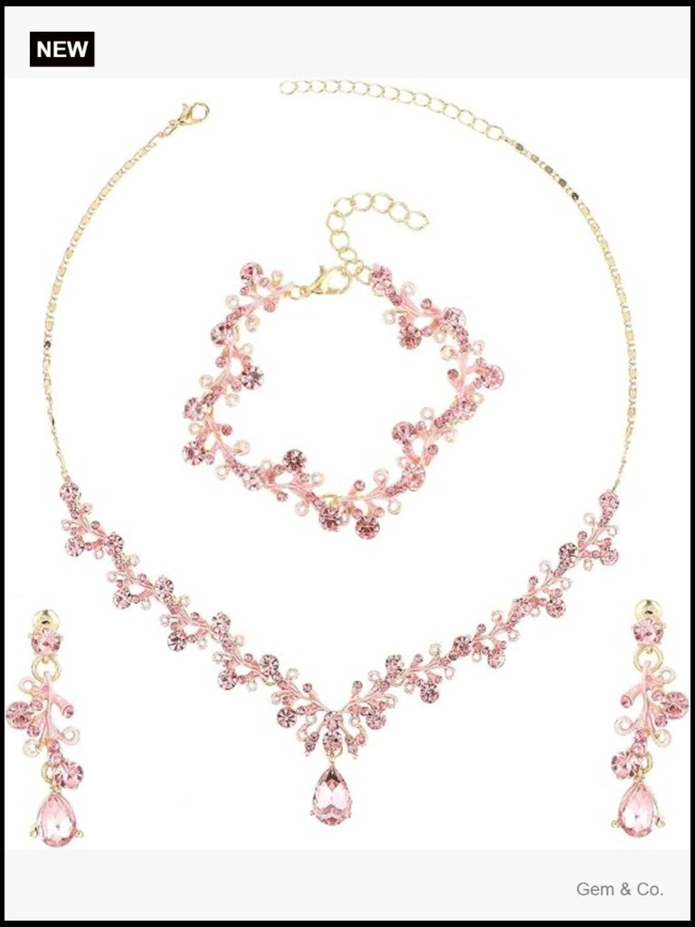 Bridal Jewelry Set: Necklace, Bracelet, Earrings - Crystal Rhinestone Wedding